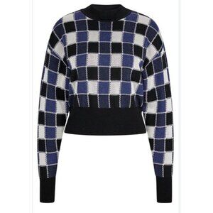 HUGO BOSS Sz M Sweater Pullover Blue White Black Check Preppy Classic Luxury